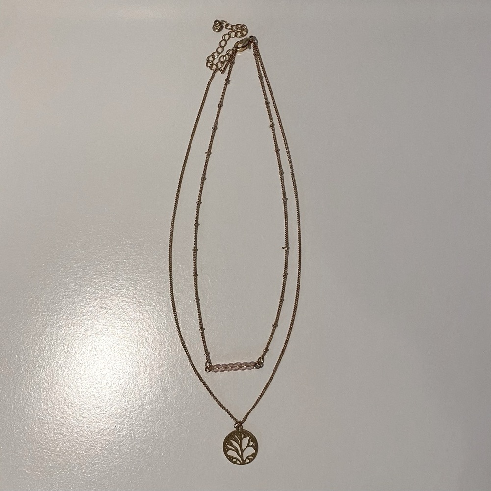 Tree and Pink stone layered Necklace